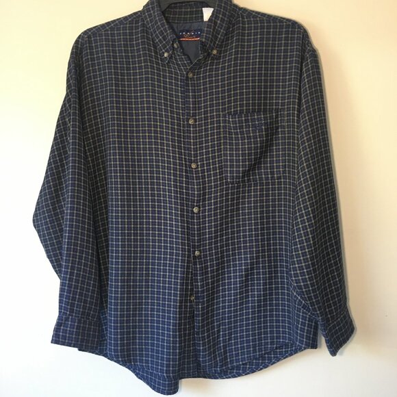 GORDIE HOWE Button Shirt L VINTAGE blue brown plaid embroidered - Picture 1 of 14